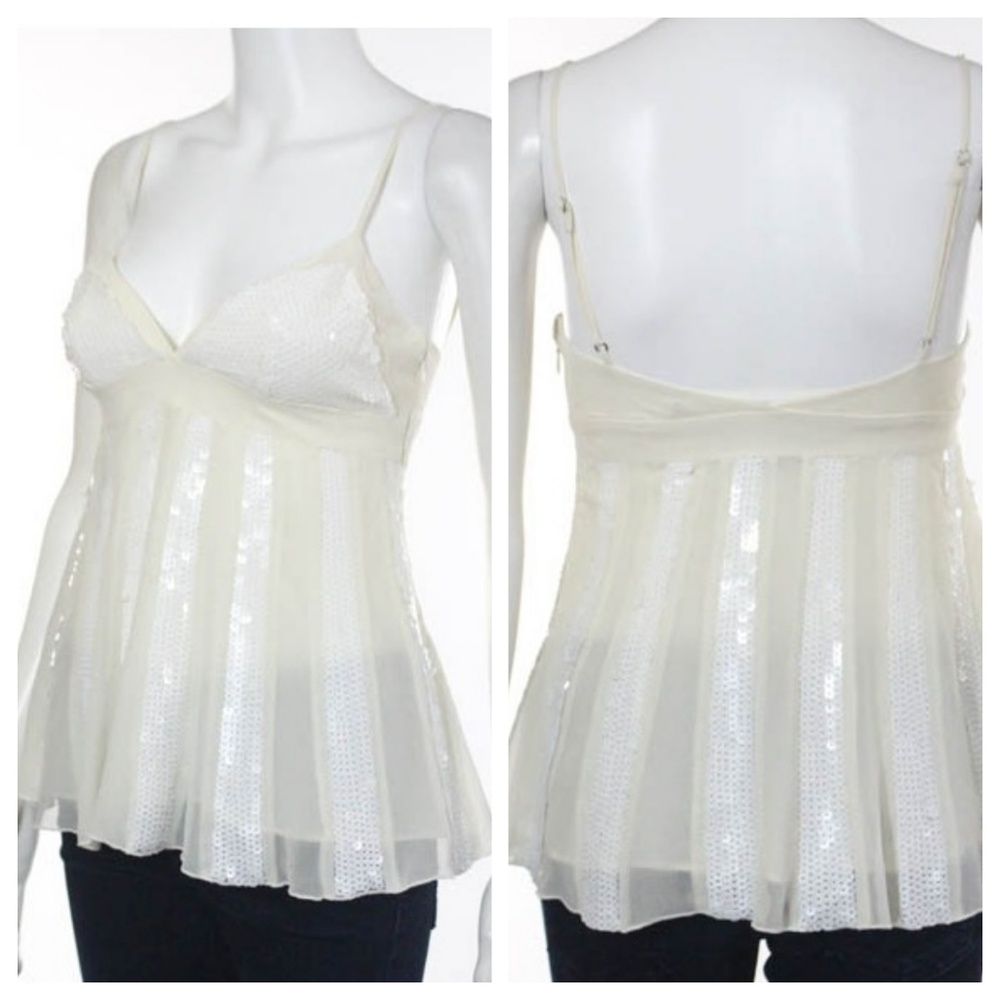 NWT Cream Silk & White Sequin Camisole Top XS